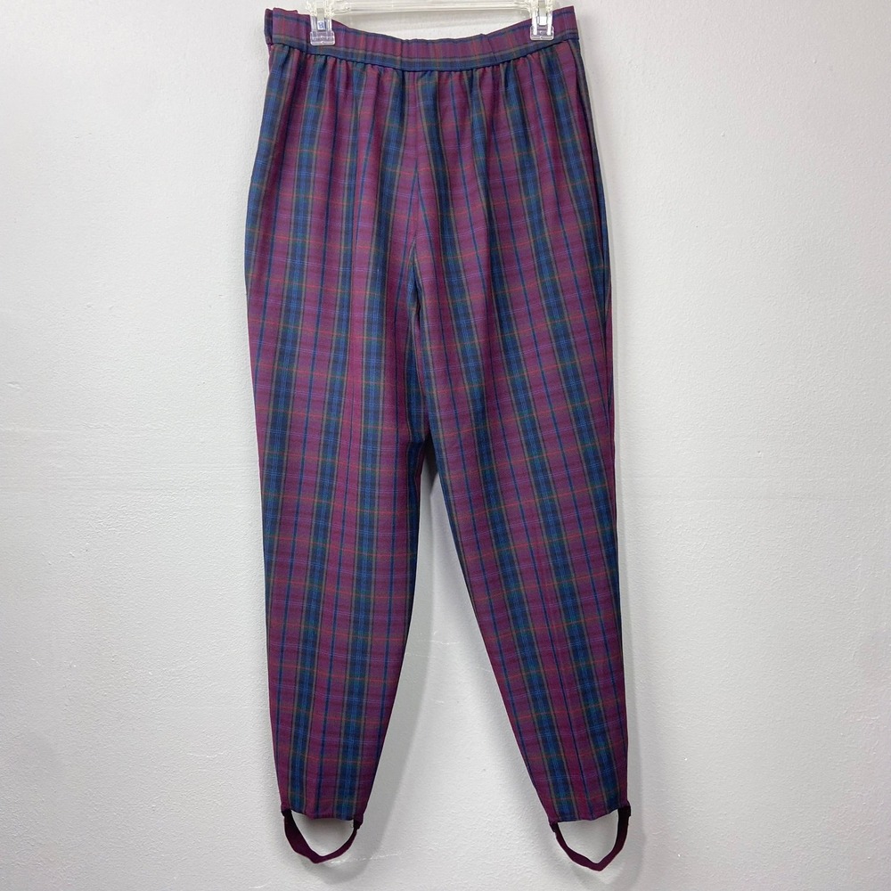 Vintage 90s Stirrup Pants Women Size L Purple Plaid High Waist Counterparts